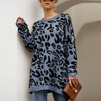 Plus veličina Top klirence Ženske dugih rukava Leopard Ispiši labavi vrhovi bluza pleteni džemper plavi