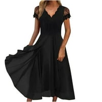Tkinga modna ženska haljina šifon elegantna čipkasta patchwork haljina izrezana V-izrez dugačka haljina djeverska večernja haljina crna 2xl