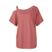 Leylayray Ženska ljetna majica casual s kratkim rukavima Asimetrična puna boja labav top