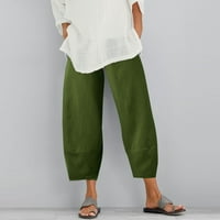 Ženske hlače Sawvnm Ženska ljetna boja plus veličine pamučne i posteljine hlača sa džepom casual labavih