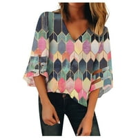 Bluze za žene dame casual pulover plus veličine V-izrez mrežica šuplje patchwork labav tisak top dame