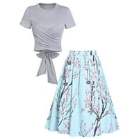 Suknje setovi za žene odijelo ljeto elegantno odijelo za ispis kratkih rukava + dugački suknji temperamentnog