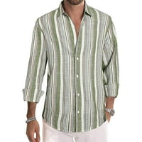 Entyinea Muški casual gumb dolje majice Dugih rukava Solid Western Majica Green 3xl