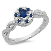 DazzlingRock kolekcija 14k Round Blue Sapphire & White Diamond Dame Swirl Bridal Halo Angažman prsten,