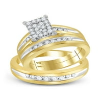 Čvrsta 10k dva tona bijela i žuta zlata Njegova i njena okrugla dijamantski klaster podudaranje par tri prstena za brisanje prstena za vjenčanje za vjenčanje postavljeni CT. -