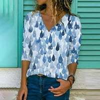 Ženska labava majica kratki rukav boemski stil majica stilski print gornji plavi