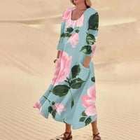 Kulsfhk Ženska casual udobnog cvjetnog tiska Tri četvrtine rukava pamučna haljina
