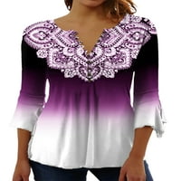 Luxplum dame Ljetni vrhovi cvjetni print majica V izrez Tunika Bluza Ležerna majica za odmor u stilu XS