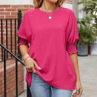 Ljetne bluze za žene Ženske ležerne prilike pune boje okruglih vrata kratkih rukava vrhovi bluze labave
