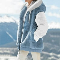Lovskoo Žene Fuzzy Fleine rever Otvoreno Prednji kaput s dugim rukavima Trendi patentni zatvarač V-izrez
