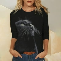 Floleo ženske vrhove košulje dugih rukava modna ljetna labava čvrsta mačka ispisana o-vratna bluza za