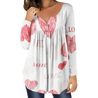 Amtdh Ženski vrhovi Love Hearts Graphic Pulover Dressy Dugme V izrez s majicama dugih rukava za žene