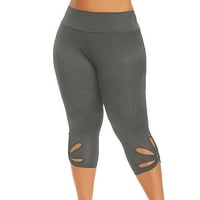 Xinqinghao Ženske čvrste šuplje hlače Yoga hlače elastična struka plus veličina vežbanje hlače Slim-noga