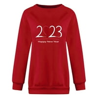 Apepal ženski okrugli pulover u pulover za pulover sa dugim rukavima majica Ležerne prilike Crvena 2xl