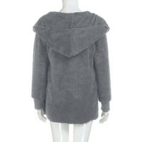 Zyekqe Women Winter Fluffy kaput s kapuljačom s dugim rukavima nejasno runo debele jakne kardigane Otišana