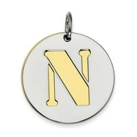 Sterling srebrni žuti pozlaćeni početni slovo n dvostruka ploča okrugla abeceda Čarm Privjesak