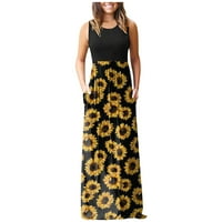 Dyfzdhu ljetne haljine za žensko džep bez rukava Ležerne cvjetne tiskarske plaže Long Maxi Labava haljina