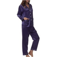 Žene satenski svileni pidžama postavio je dugi rukav spušten majica za spavanje sa dugim hlačama Solidačka