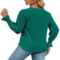 Dame TEE V izrez T majica Solid Boja vrhova Ženska ležerna majica Radni pulover zeleno s