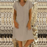 CACOMMARK PI Ljetna haljina za žene plus veličine Žene Loše V-izrez Čvrsti kratki rukav pamuk i posteljina