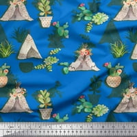 Soimoi Blue Georgette viskozni tkanini kaktus sa stožastom lonce stablom tkaninom od dvorišta široko