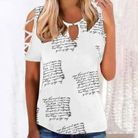 Košulje za žene Grafički izdubljeni kratki rukav Crewneck Hladne rame Thirts Ležerne prilike ljetne