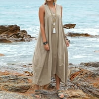 Nova ženska ljetna pamučna posteljina V-izrez džep za haljina bez plaža Ležerne haljina XL