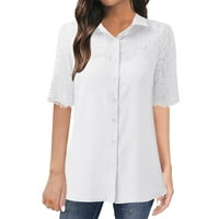 Ženski ljetni vrhovi čipkasti vez rever gumb dolje majica casual pune boje labave majice