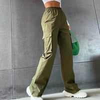 Cathalem ženske casual hlače posteljina ženska pojasa manje visoke struk široke noge pantalone za ravne