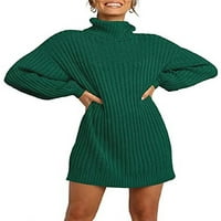 Hait ženski džemper haljina visoki vrat pulover Jumper dugih rukava mini haljine zimski rad Čvrsta boja