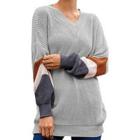 KPOPLK Žene Čvrsti džemper sa V-izrezom Kabeli pleteni džemperi V izrez dugih rukava crveni pulover