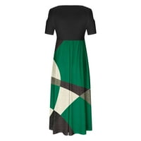 Ženske haljine kratki rukav modni modni maxi a-line okrugla dekoltetna haljina zelena m