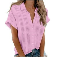 Lydiaunistar Women Plus veličine Modni ženski kauzalski gumb čvrsto bluza kratka rukava majica ljetni