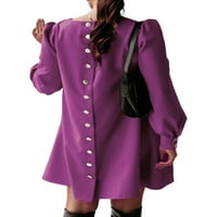 Glookwis Dame Crew izrez kratke haljine kaftan mini haljina seksi labava gumb u boji prema dolje Purple