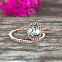 Ovalni rez 1. Aquamarine mladenkini prsten za angažman za angažman na 10K ružičastog slaganja zlata podudaranje dijamantskih vjenčanica