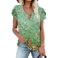 Atinetok Womens Ljetni vrhovi modni latica rukav Vintage Graphics Loot Fit Tee majice V-izrez kratki