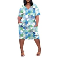 Yubatuo Womens Ljeto Ležerne prilike Bohom tiskane haljine sa džepom Scrt s kratkim rukavima V-izrez