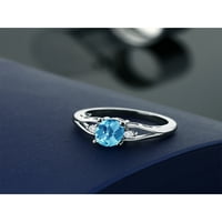 Gem Stone King 1. CT Swiss Blue Topaz G-H Lab Grown Diamond Sterling Srebrni prsten