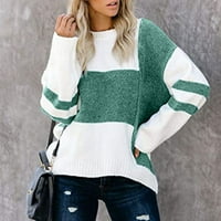 Zimski pad džempera za žene ženske prugaste labave džemper sa kontrastnim ubodom u boji o vratu pulover
