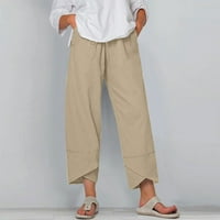 Pamučne i posteljine za žene opuštene fit solidne boje nacrtaju elastične strugove casual pantalone