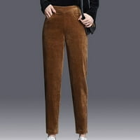 Livey ženske visoko sužene hlače elastične struke Corduroy pantalone sa džepom