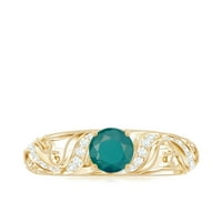 Vintage Inspirirani smaragdni prsten sa moissitnim akcentima - zaručnički prsten, 14k žuto zlato, US