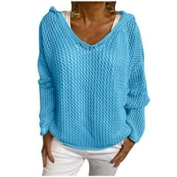Dame dugih rukava V-izrez pletene pulover Duks ravni džemperi za žene