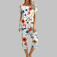 Hippie Outfits za žene Lounge Set ženski print okrugli vrat kratki rukav za spavanje pantalone setovi