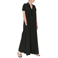 Dianli Womens haljine majica s majicom od pune rever kratki rukav prevelici modni gumb dolje sa džepom