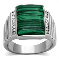 Muškarci visokog poliranog prstena od nehrđajućeg čelika sa sintetičkim u smaragdu - veličine 8