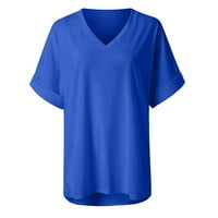 MENRKOO WOMENS Plus majice za žene zazor $ ženska casutna udobnost V-izrez Čvrsta labava fit majica kratkih rukava Tops tamno plave m