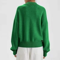 Ženski džemperi Džemper za uklanjanje ramena Ležerni čvrsti dugi rukav debeli plemen V-izrez džemper kaput pletiva zelena 2xl