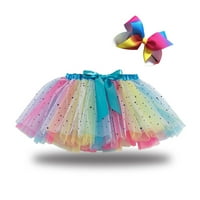 Tking Fashion Kids Girls Party Dance Balet Kostim Splice Rainbow Tulle Suknja + luk frizerski plavi