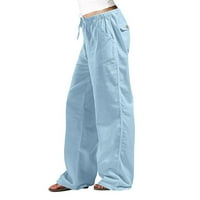 Caveitl Womens gležnjače, ženske ležerne u boji modne džep elastični struk ravne hlače nebesko plavo,